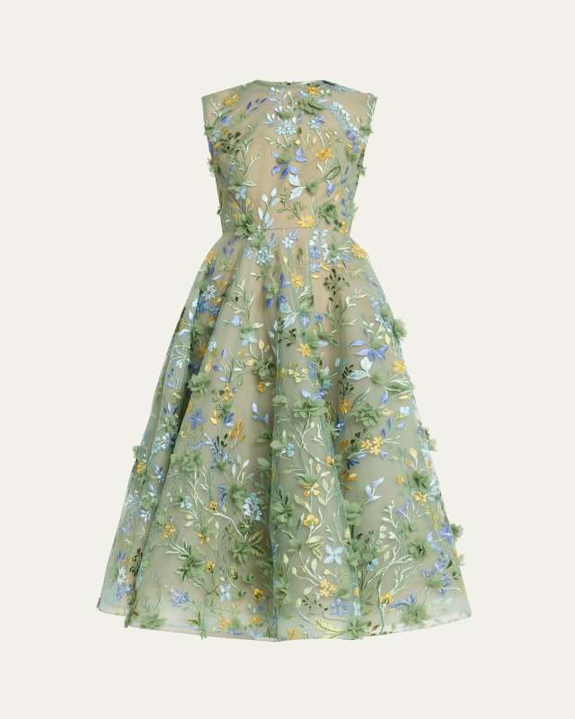 Saba Sleeveless Floral-Embroidered Midi Dress